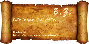 Bürger Zalán névjegykártya